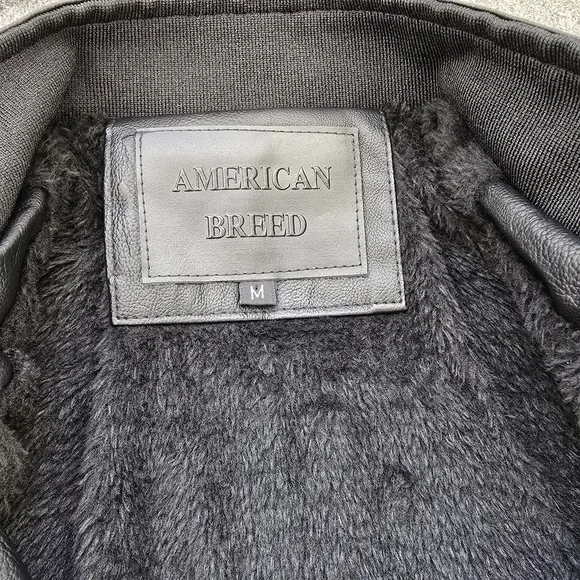 American Breed Mens Faux Leather Motorcycle Theme Jacket Size Medium Faux Fur - Picture 7 of 11